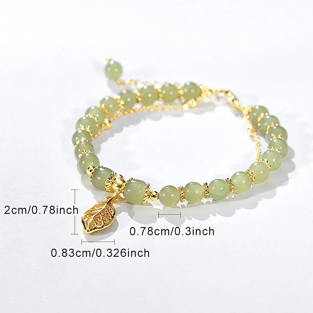 Elegant Jade Leaf Bracelet with Unique Leaf Charm