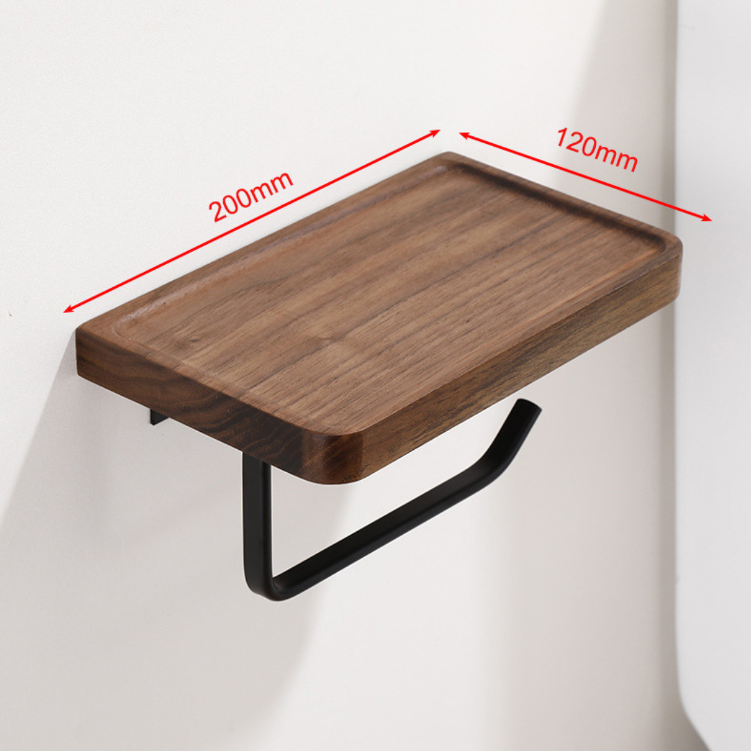 Elegant Wall-Mounted Toilet Roll Holder - Walnut Wood and Stainless Steel