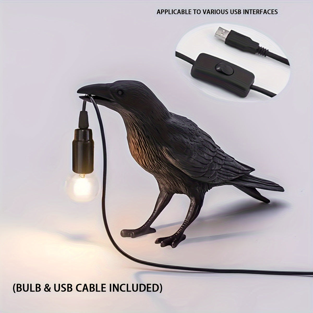 RavenLight Lamp - Elegant Raven Table Lamp with USB