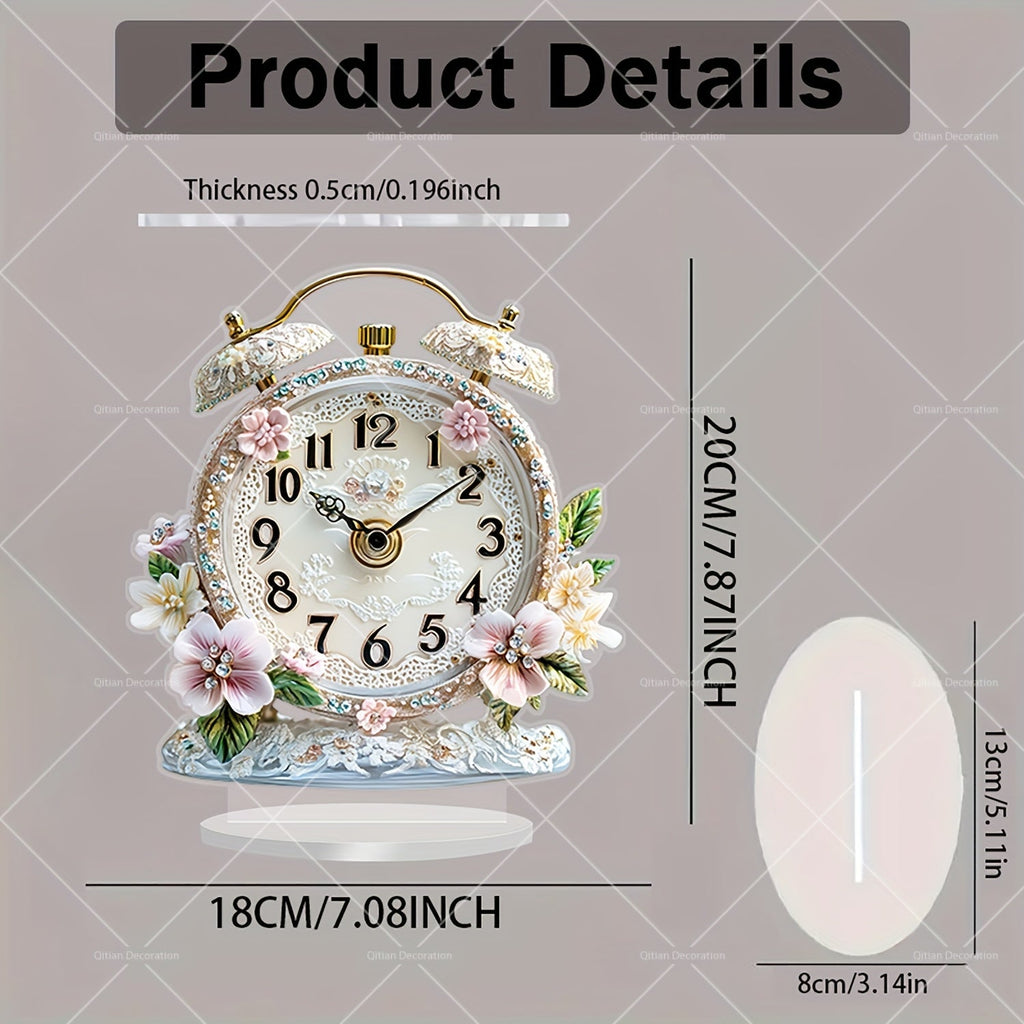 GlamTime Clock - Luxury Acrylic Floral Alarm Clock with Gemstones