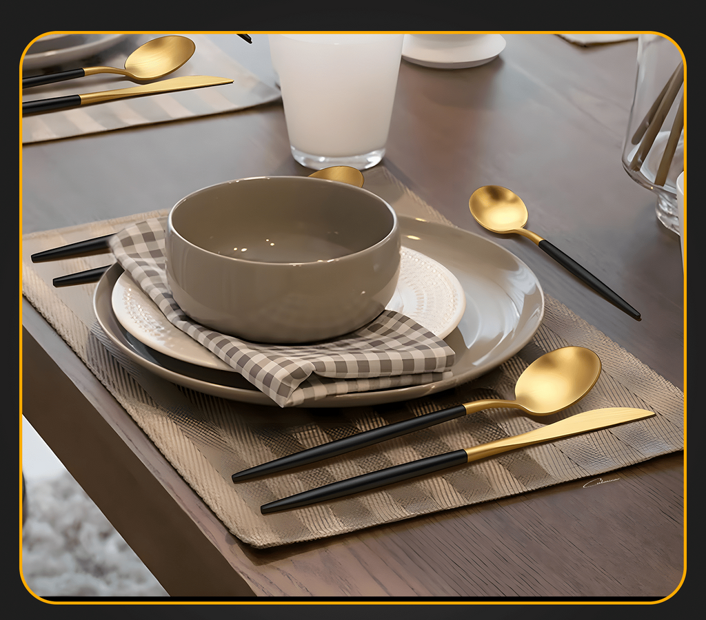 RoyalServe - Luxury Black Gold Cutlery Set for Four