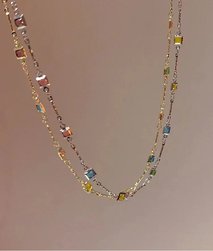 Elegant Gold/Silver Chain with Sparkling Colorful Gemstones - Ivy