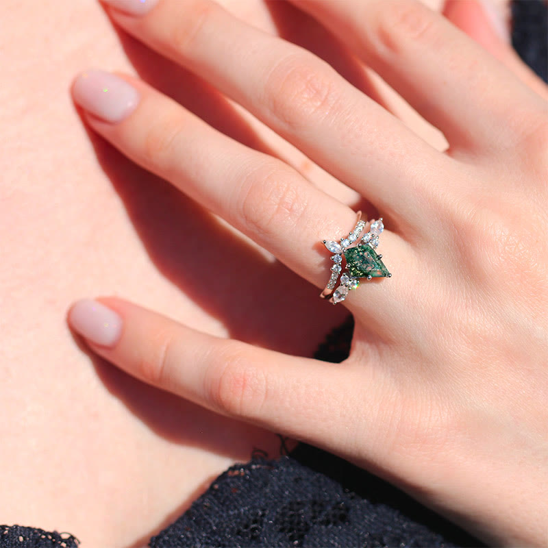 Elegant 2-piece Moss Agate Ring Set - Serenia