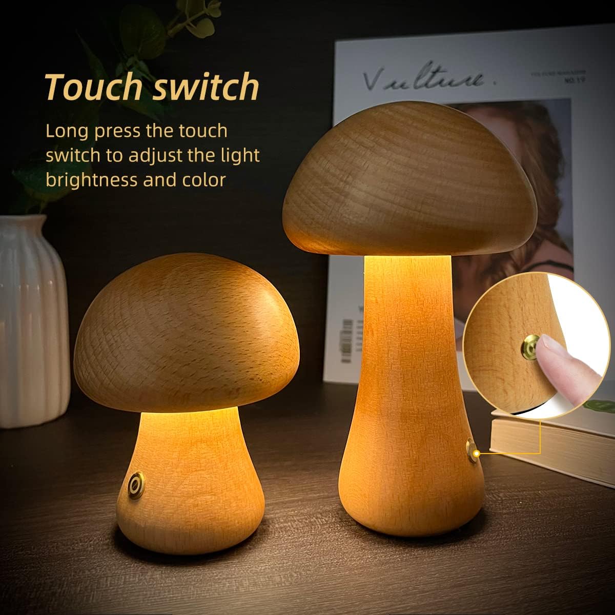 Mushroomlight - Wireless Wooden Mushroom LED Night Light