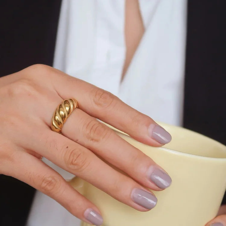 Refined Golden Rope Dome Ring - Selene Elegance