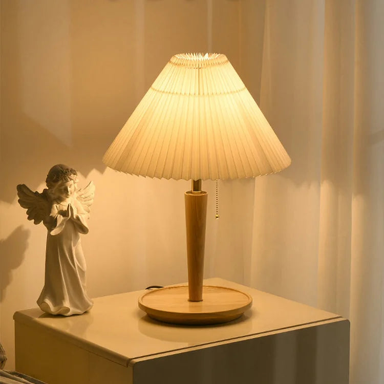 Elegant Vintage Wooden Woodly Table Lamp - Table Lamp with Pleated Design