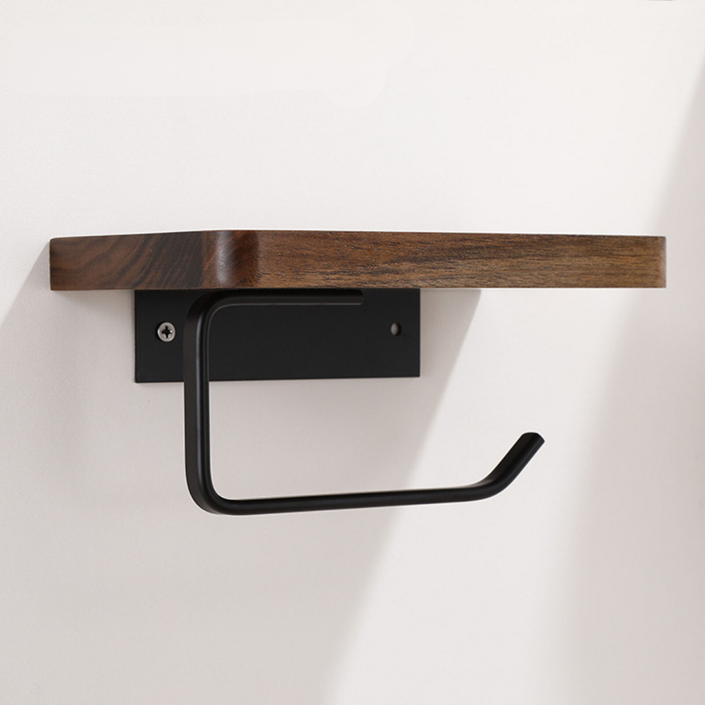Elegant Wall-Mounted Toilet Roll Holder - Walnut Wood and Stainless Steel