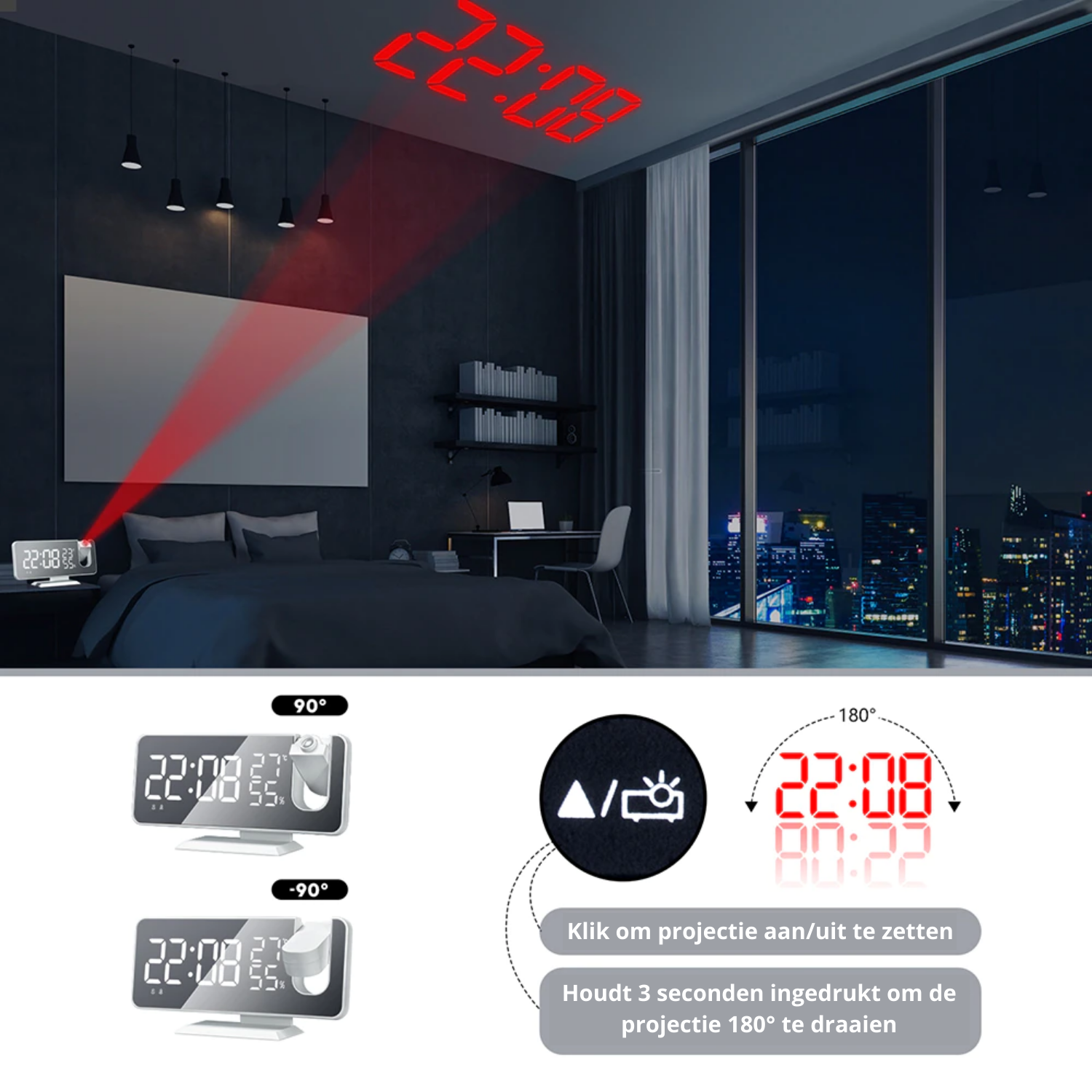 Astronatic - Innovative LED Projector Alarm Clock with USB