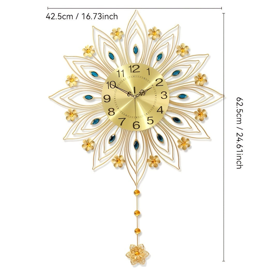 GoldenBloom Clock - Luxury Silent Floral Wall Clock