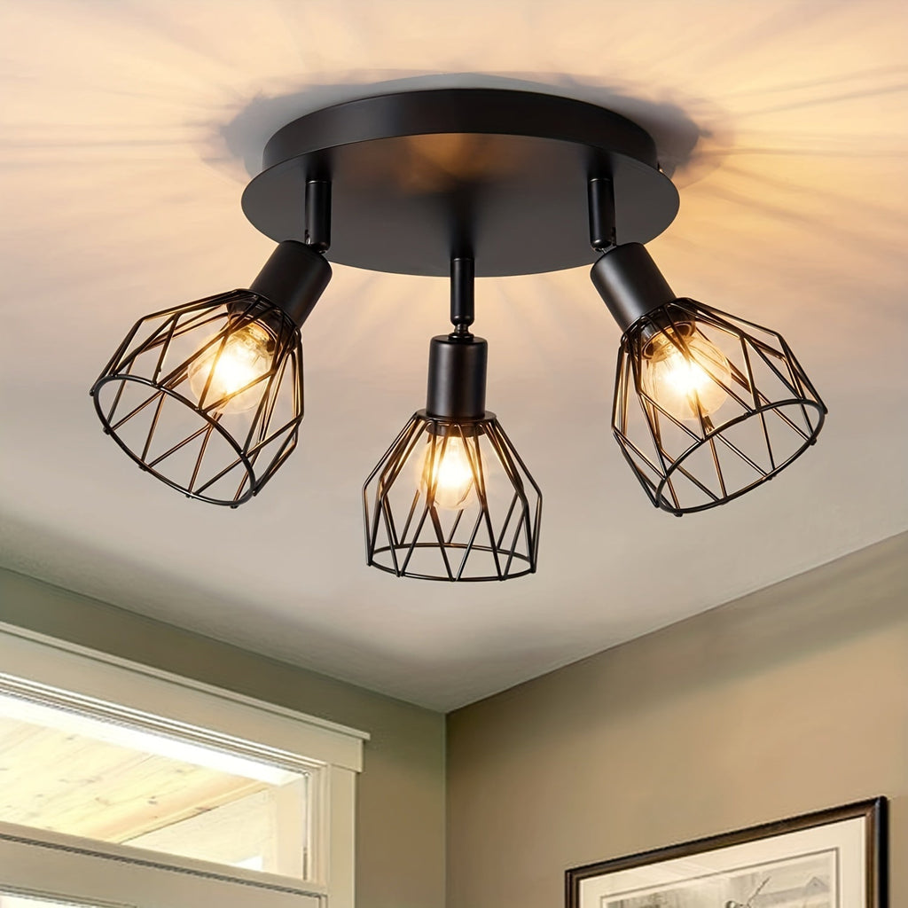 RusticGlow Lamp - Rural Black Ceiling Lamp with Swiveling Shades