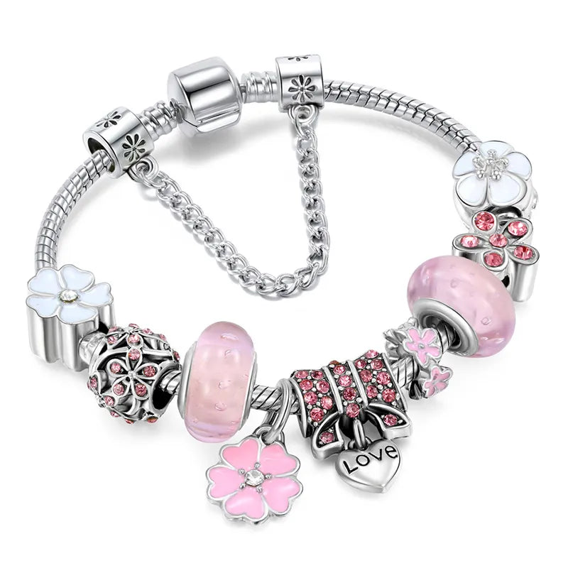 CharmBracelet 925 - Elegant Silver Bracelet with Flowers