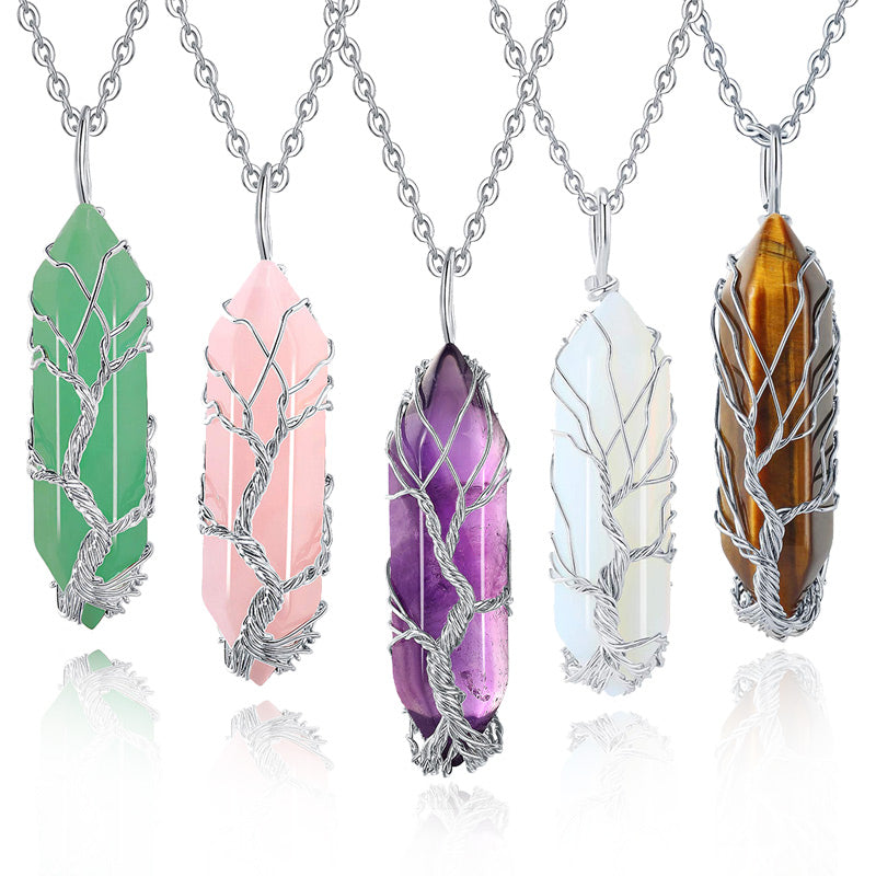 Elegant Tree of Life Gemstone Necklace with Radiant Crystals - Elara
