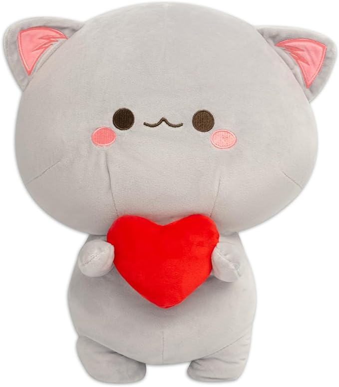 Soft Grey Cat with Heart - Perfect Cuddly Toy for Everyone