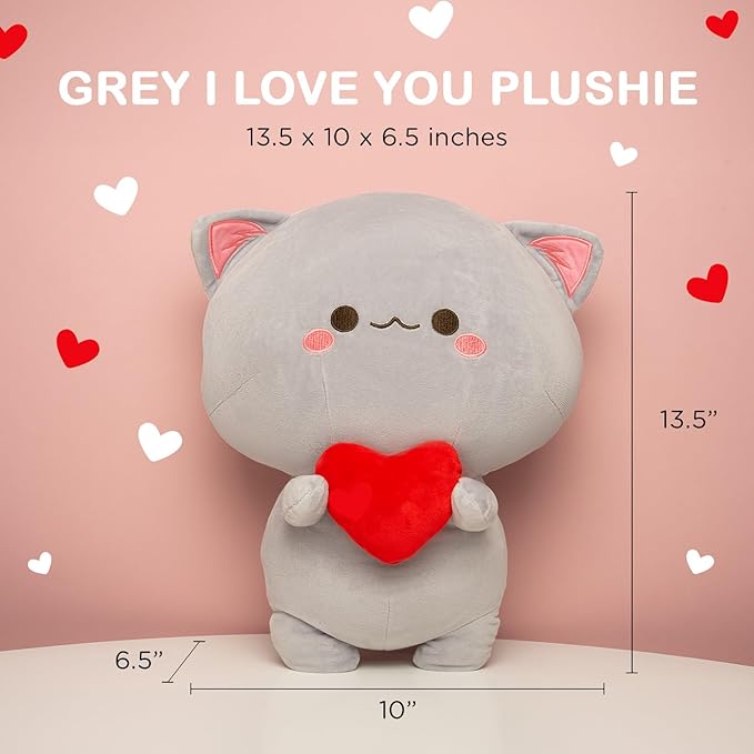 Soft Grey Cat with Heart - Perfect Cuddly Toy for Everyone