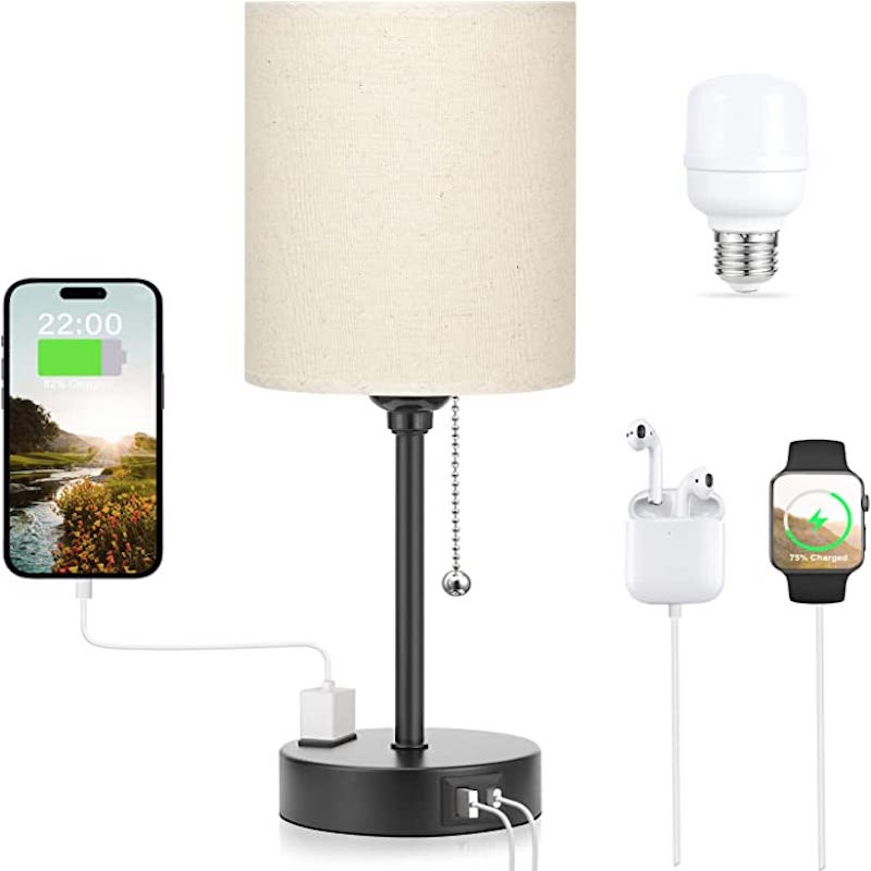 Elegant Table Lamp with Smart Charging Options and Three Colors