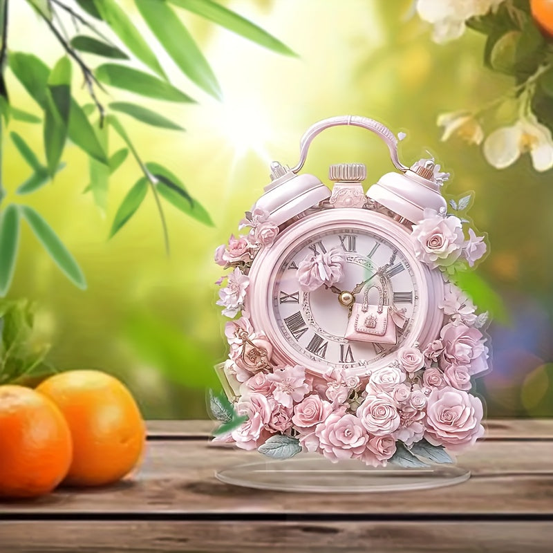 BohoClock – Stijlvolle Roze Bloemenwekker met Acryl