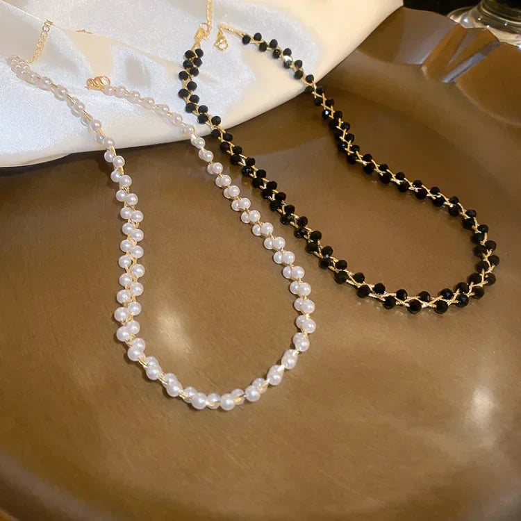 Elegant Double Chain with Crystals and Pearls - Amira