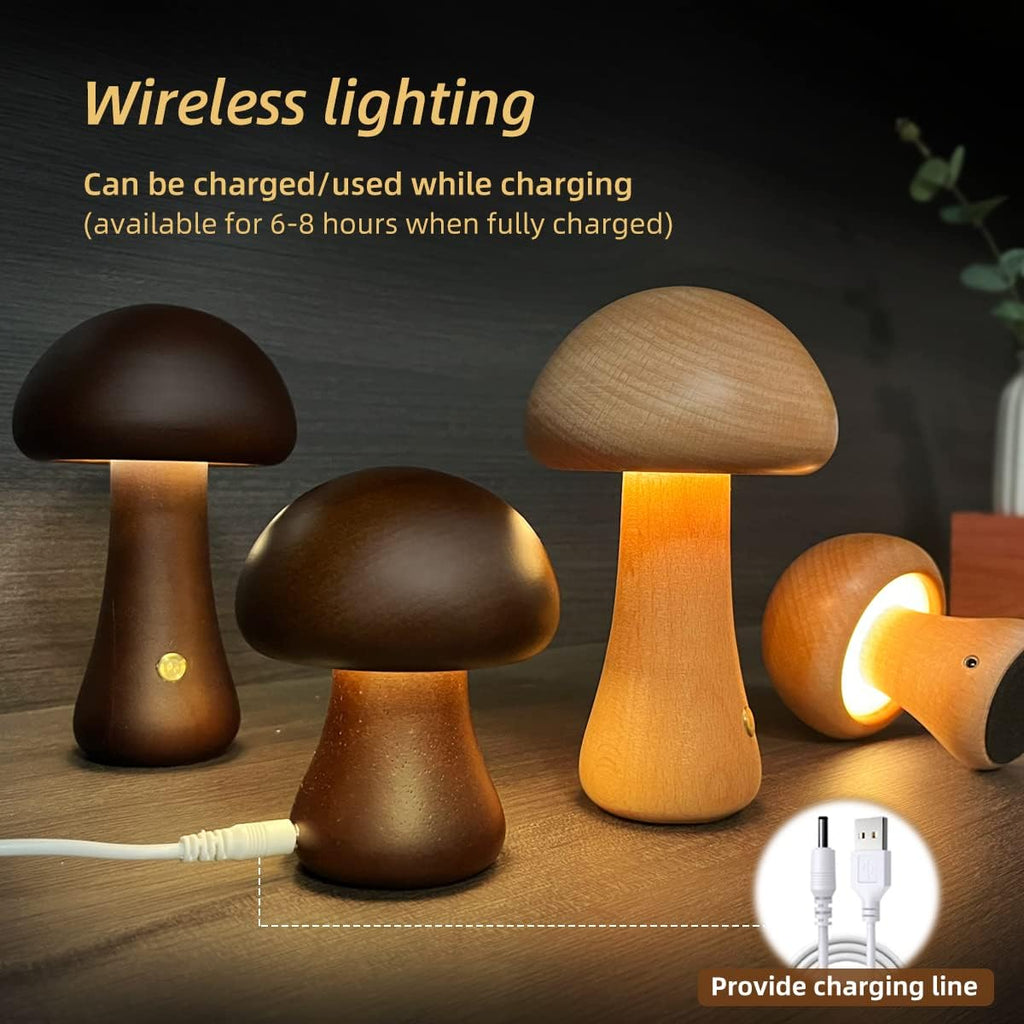 Mushroomlight - Wireless Wooden Mushroom LED Night Light