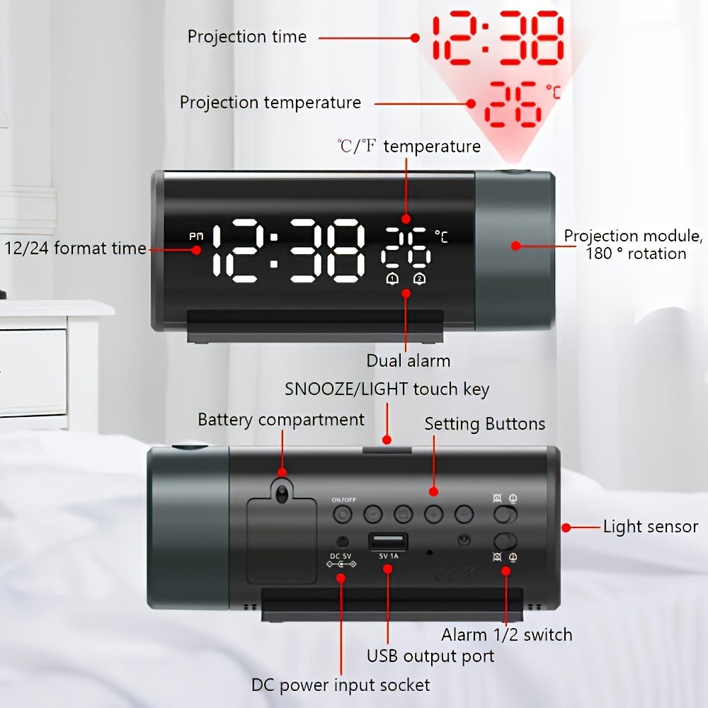 ProjectElite Clock - Black Modern Weather Projection Clock