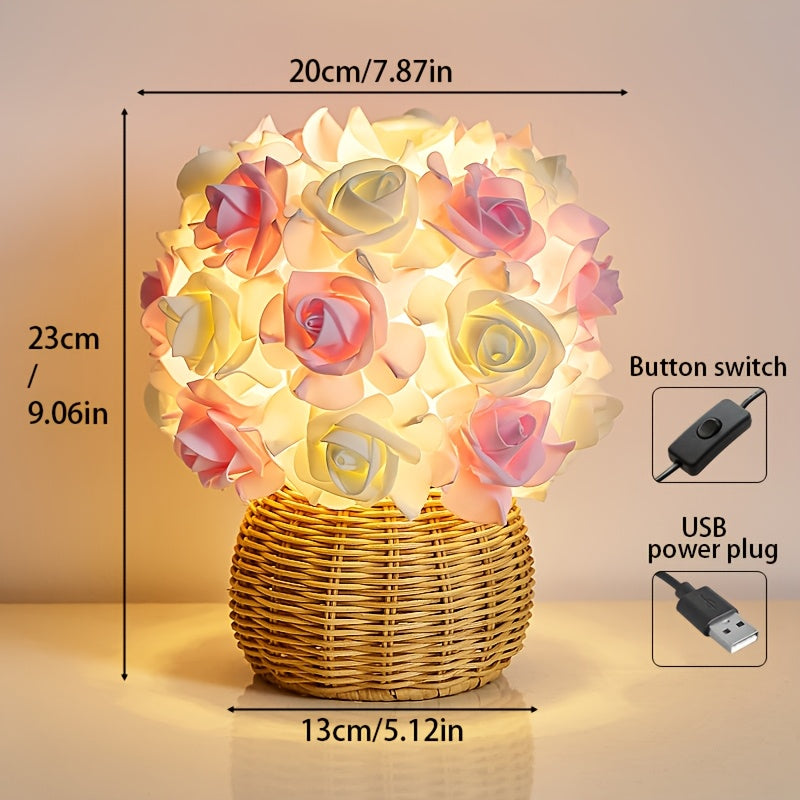 FloraGlow - Luxury Art Deco Rose USB Table Lamp