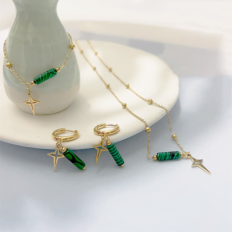Elegant Maria Malachite Star Jewelry Set: Earrings, Necklace, and Bracelet Made from Natural Malachite