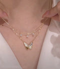 Very Elegant Double-Layered Butterfly Necklace with Zirconia and Mother of Pearl - Elayna