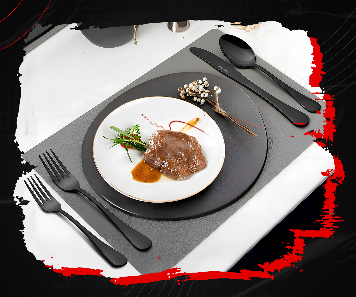 RoyalElegance - Luxury Black Cutlery Set for 6 People