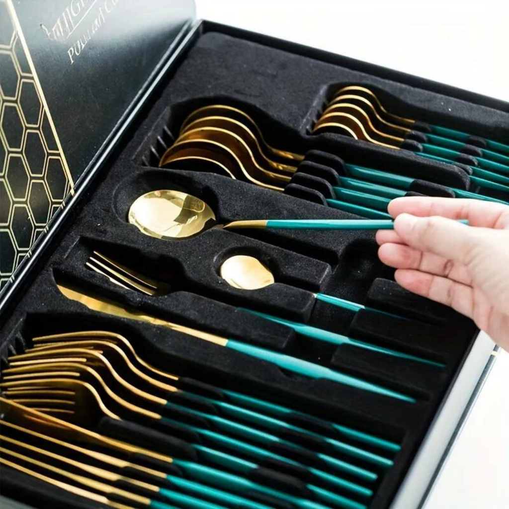 Golden Cutlery Set Luxury - 24-Piece For Stylish Dining Experience