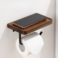 Elegant Wall-Mounted Toilet Roll Holder - Walnut Wood and Stainless Steel