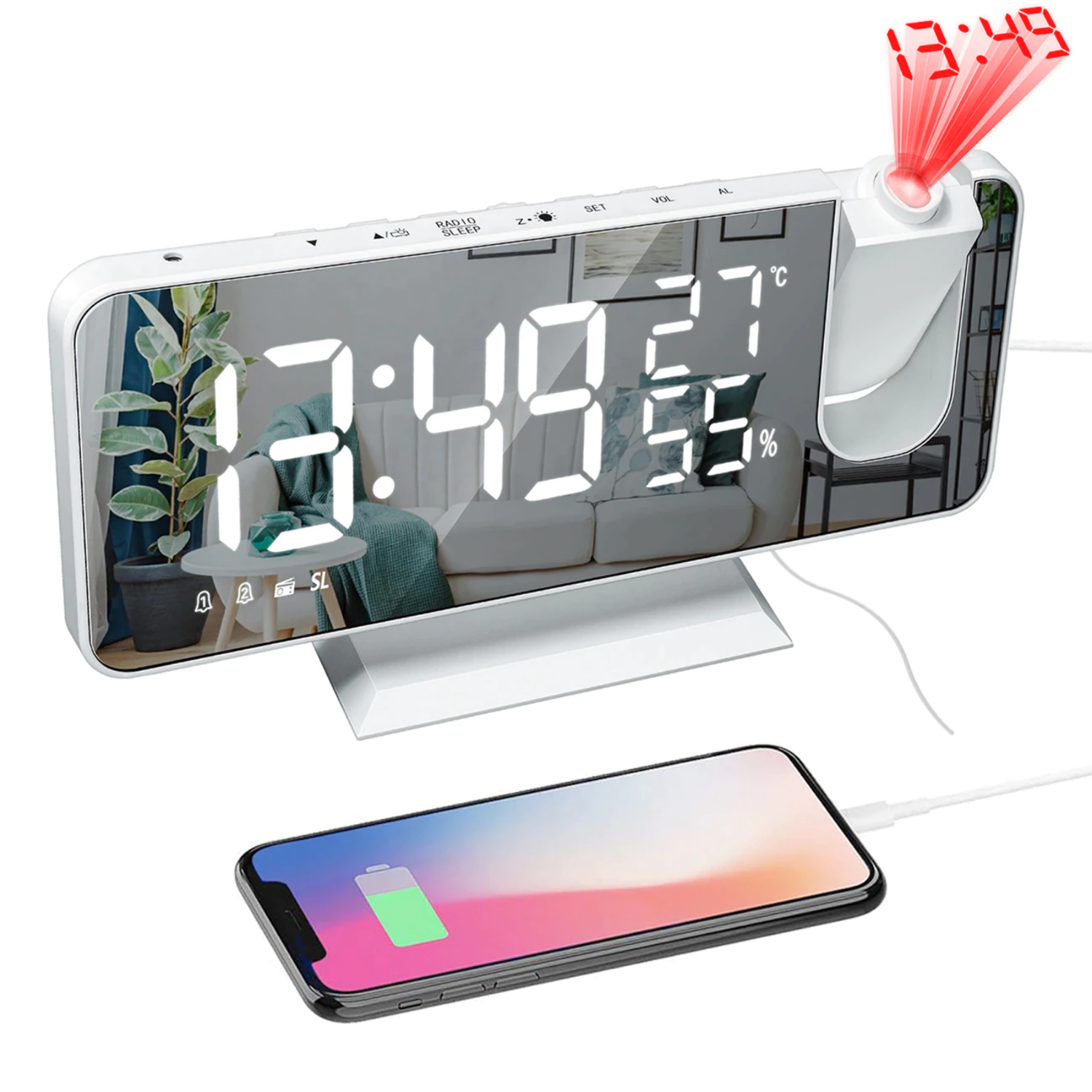 Astronatic - Innovative LED Projector Alarm Clock with USB