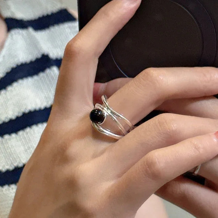 Elegant Arden Black Onyx Multi-line Ring