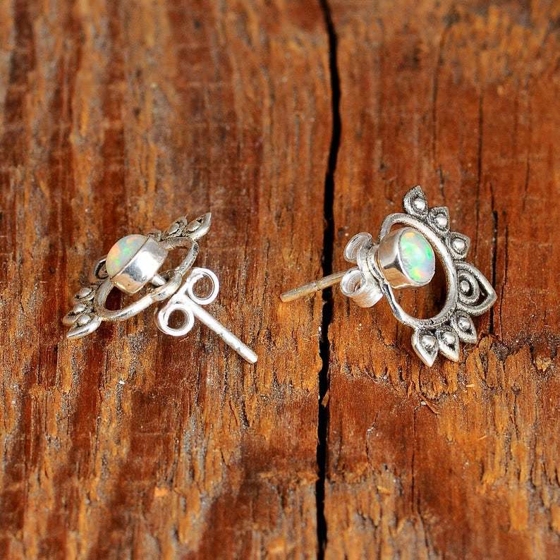Elegant Sophia Natural Opal Lotus Style Earrings
