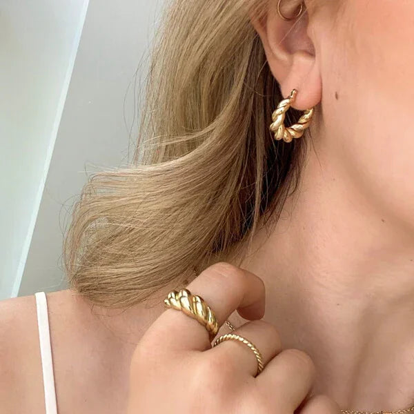 Refined Golden Rope Dome Ring - Selene Elegance