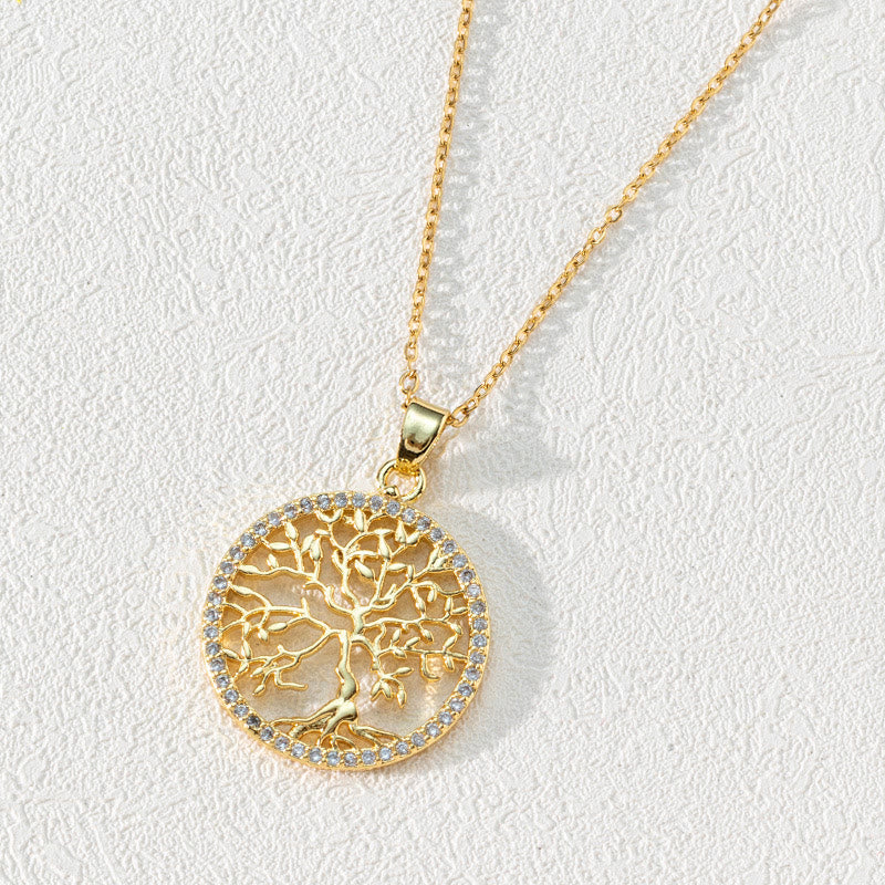 Elegant Luna Tree of Life Zirconia Pendant - Dazzling Necklace