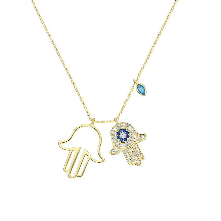 Elegant Necklace with Fatima's Hand and Protective Evil Eye - Yasmin