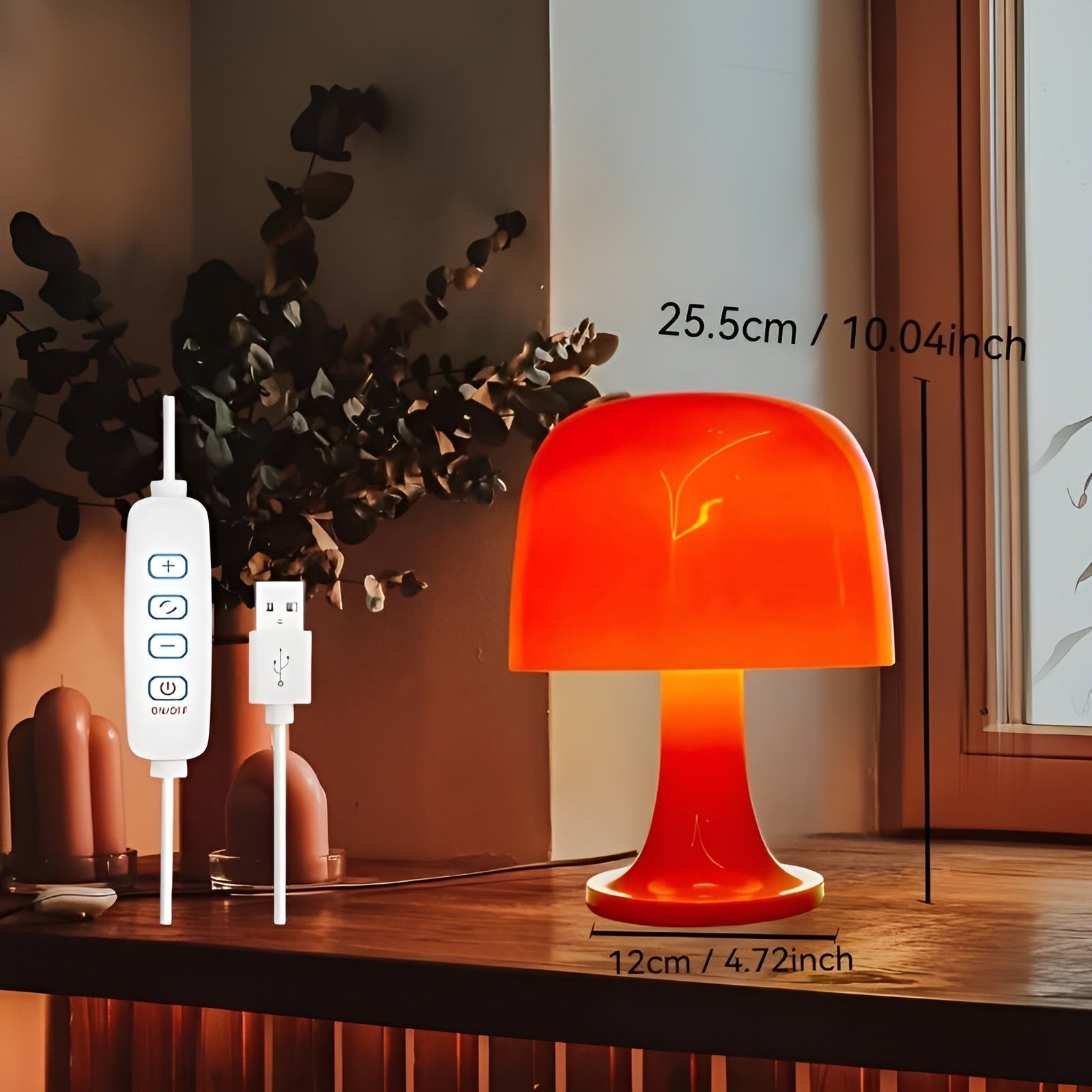 Stylish Vintage Mushroom Lamp with Dimmable LED & USB Power Supply