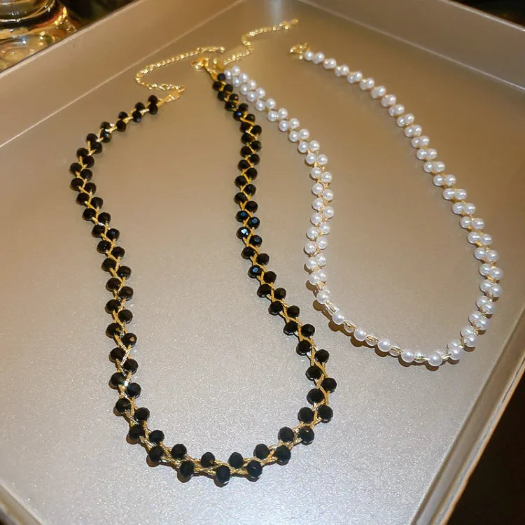 Elegant Double Chain with Crystals and Pearls - Amira