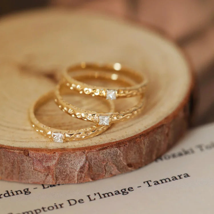 Sparkling Gilded Sterling Silver Ring with Zirconia - Aurora Elegance