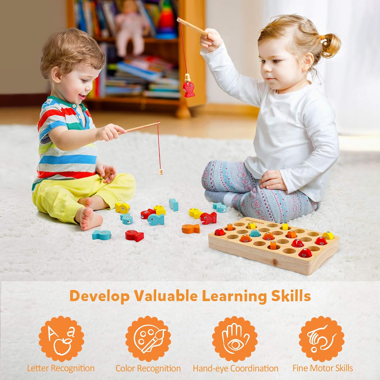 Enchanting Wooden Magnetic Fishing Game - Educational Fun for Toddlers