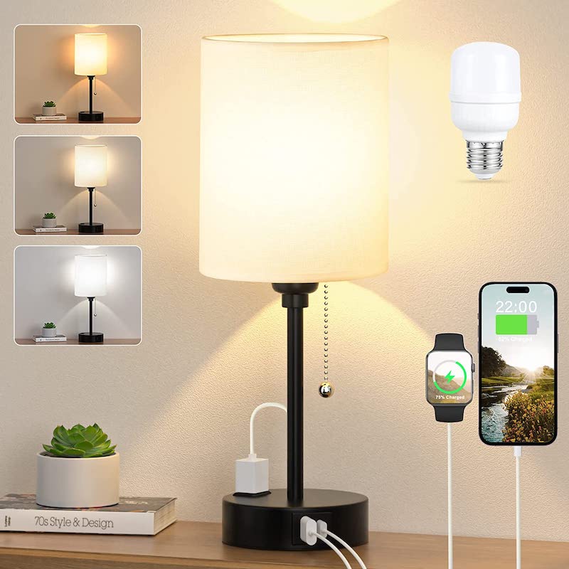 Elegant Table Lamp with Smart Charging Options and Three Colors