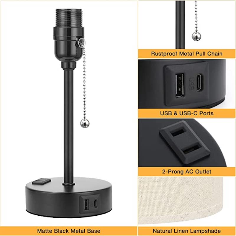 Elegant Table Lamp with Smart Charging Options and Three Colors