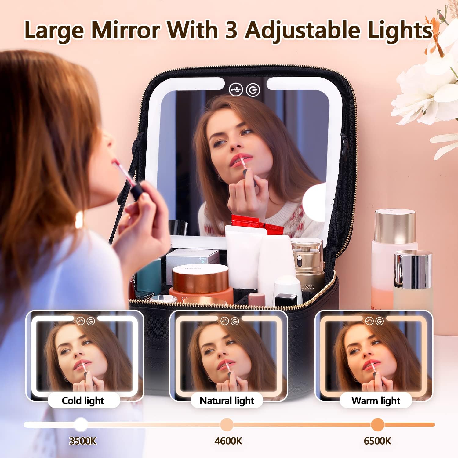 TravelGlow - Luxe Make-up Organizer met Verlichte Spiegel