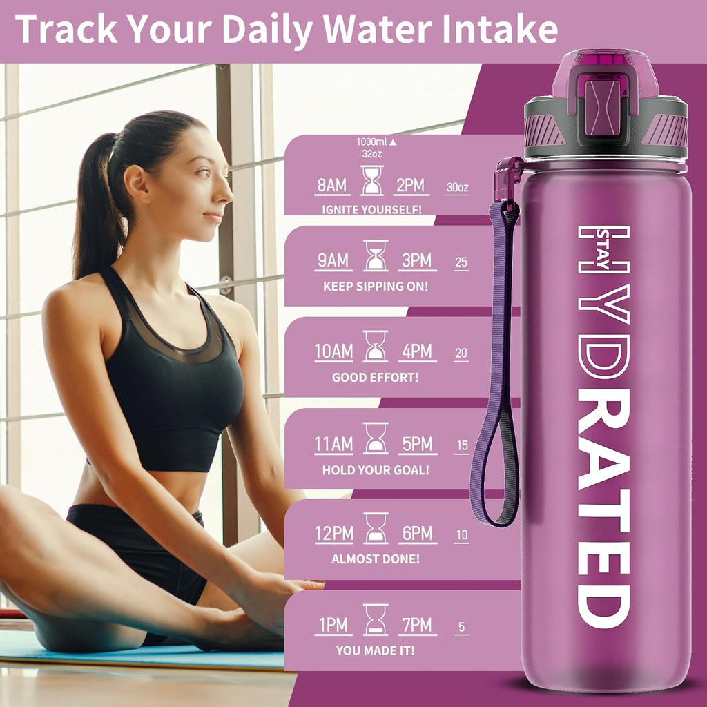 HydraFlow – Motivational Sports Water Bottle with Straw