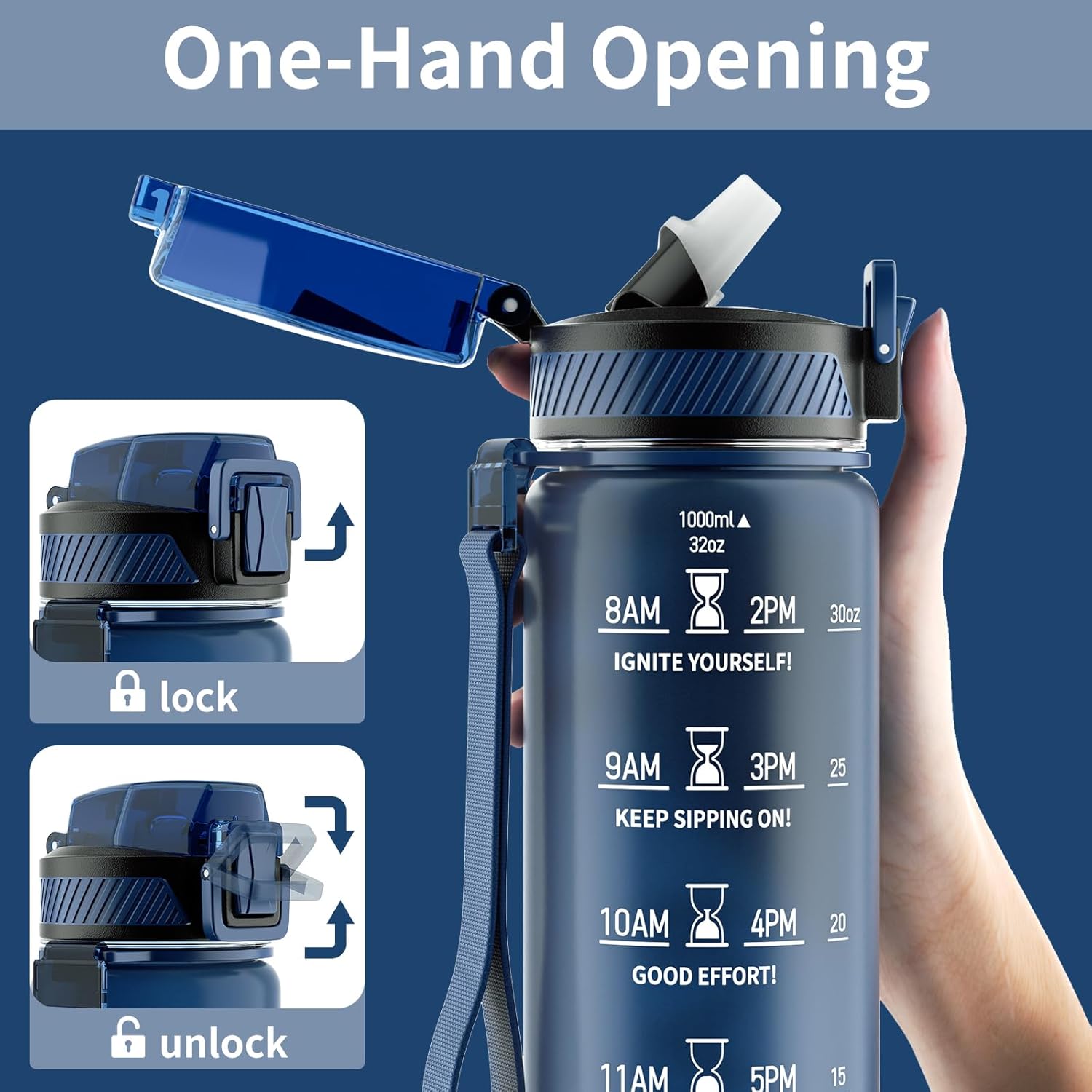 HydraFlow – Motivational Sports Water Bottle with Straw