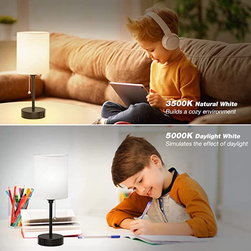 Elegant Table Lamp with Smart Charging Options and Three Colors