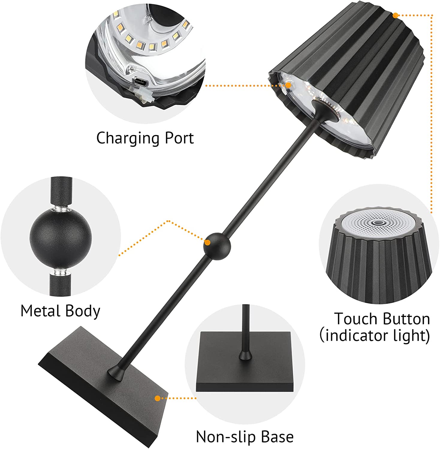 Elegant Cordless Table Lamp with Stepless Dimming Function