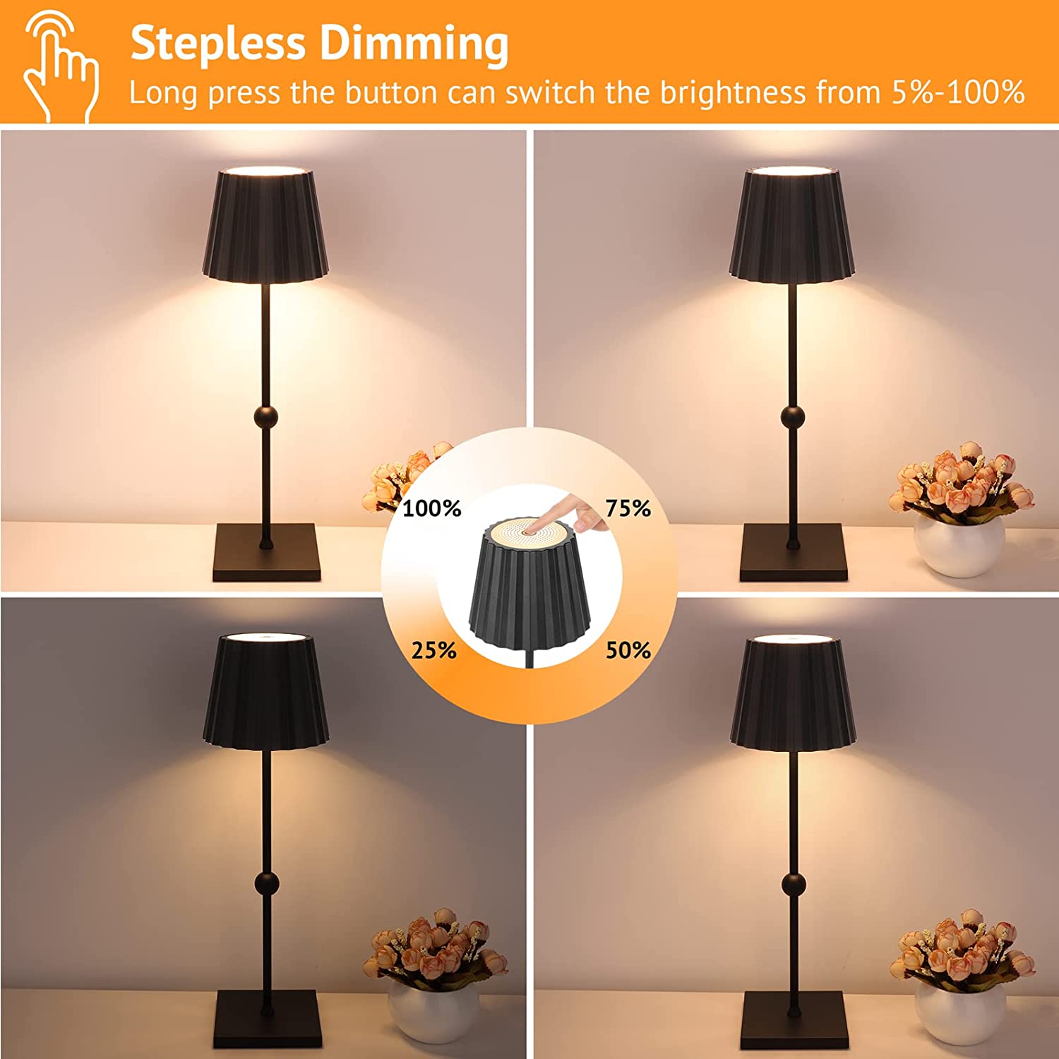 Elegant Cordless Table Lamp with Stepless Dimming Function