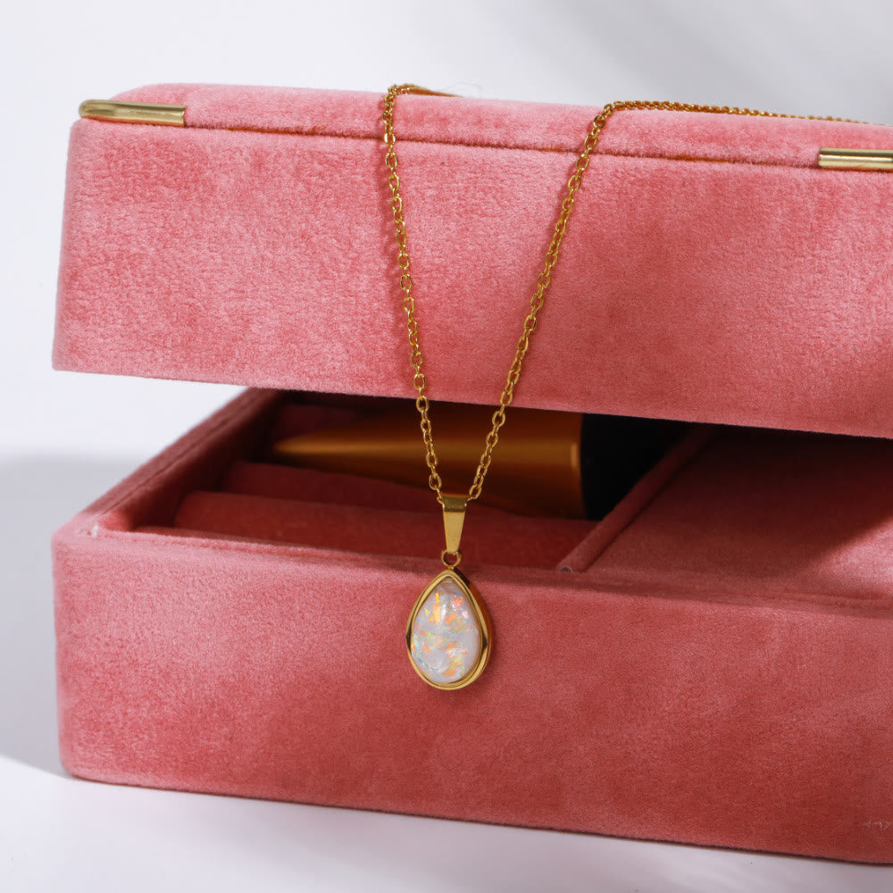 Eloise 18K Natural Opal Teardrop Pendant Necklace - An Enchanting Elegance