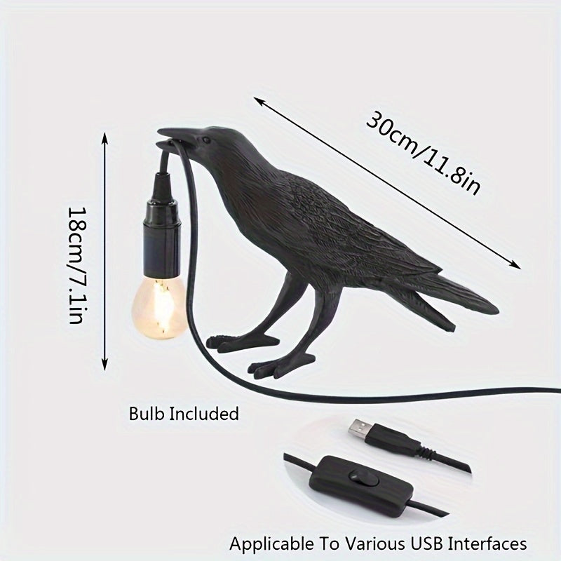 RavenLight Lamp - Elegant Raven Table Lamp with USB