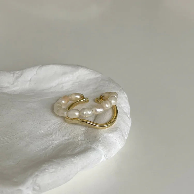 Elegant Double-Layered Gold Ring with Luminous Freshwater Pearl - Ivy